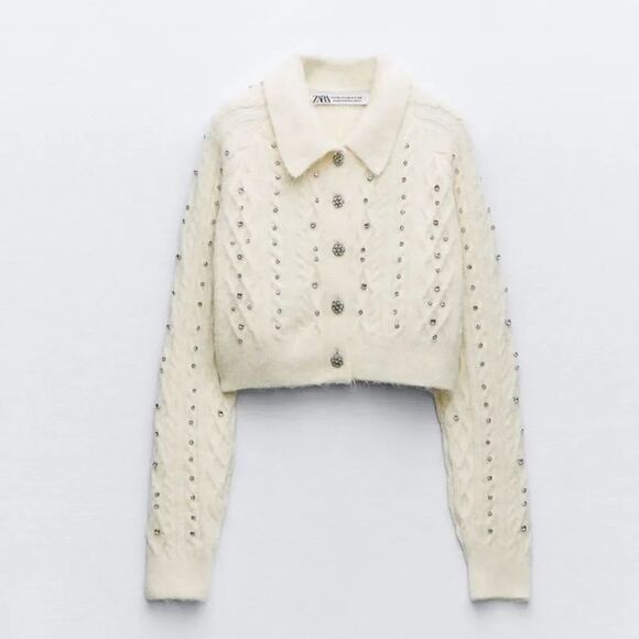 ZARA RHINESTONE KNIT CARDIGAN - Picture 10 of 12